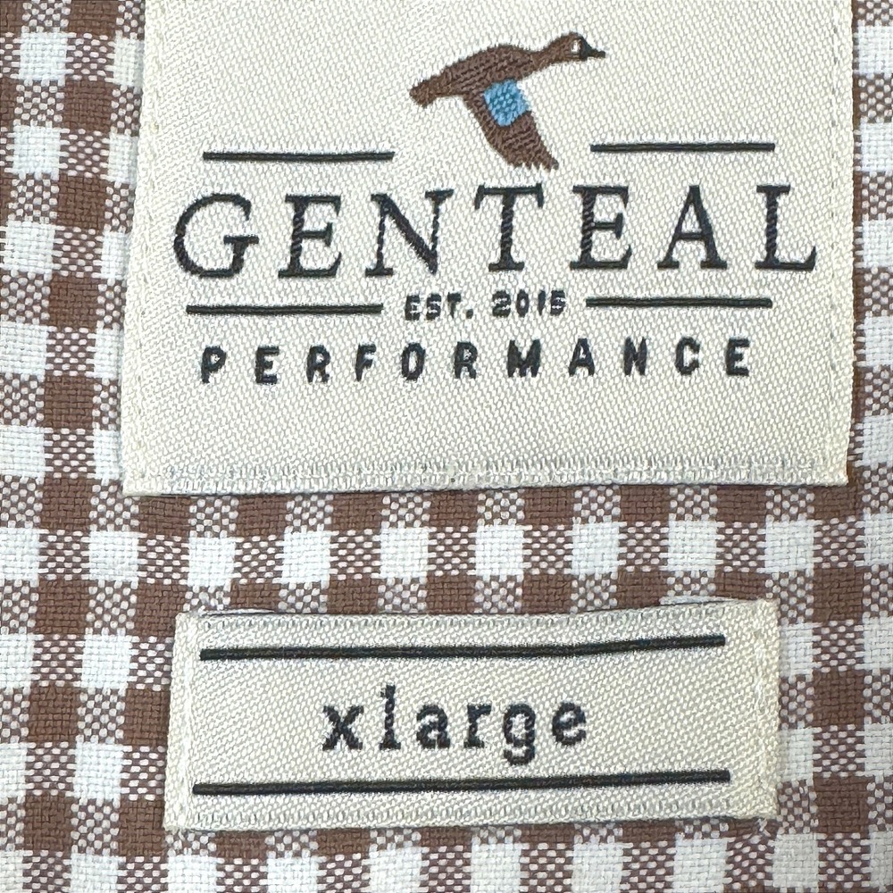 Genteal Performance Shirt Mens XL Brown White Gingham Check Long Sleeve - Picture 4 of 9